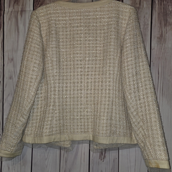 Berek Tan Tweed Lined Blazer with Ruffled Jeweled Trim Womens Medium - Picture 8 of 8